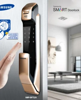 English Version Big Mortise SAMSUNG SHP-DP728 Keyless BlueTooth Fingerprint PUSH PULL Digital Door Lock Gold Color