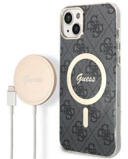 GUESS iPhone 14 Magsafe Skal Print + Trådlös Laddare - Svart