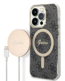 GUESS iPhone 14 Pro Magsafe Skal Print + Trådlös Laddare - Svart