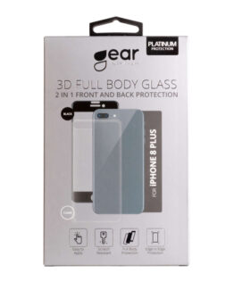 Gear Härdat Glas 3D 2in1 Front & Back iPhone 8 Plus Edge to Edge Svart med Klar baksida