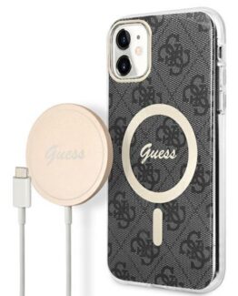 Guess iPhone 11 Magsafe Skal Print + Trådlös Laddare - Svart