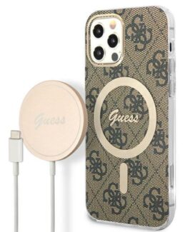 Guess iPhone 12/12 Pro Magsafe Skal Print + Trådlös Laddare - Brun