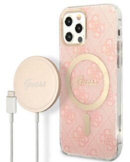 Guess iPhone 12/12 Pro Magsafe Skal Print + Trådlös Laddare - Rosa