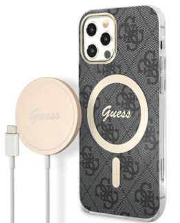 Guess iPhone 12/12 Pro Magsafe Skal Print + Trådlös Laddare - Svart