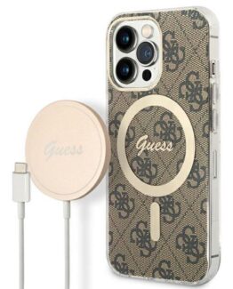 Guess iPhone 13 Pro Magsafe Skal Print + Trådlös Laddare - Brun