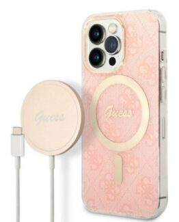 Guess iPhone 13 Pro Magsafe Skal Print + Trådlös Laddare - Rosa