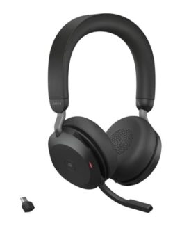 Jabra Evolve2 75 - Headset - på örat - Bluetooth - trådlös - aktiv brusradering - USB-C - ljudisolerande - svart - med laddningsställ - Certifierad f