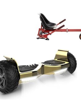 Paket Hoverboard Go Kart med Stötdämpare, 8.5 tums, Hummer Gold, Standard Räckvidd och Röd Hoverkart med Stötdämpare, Smart Balance