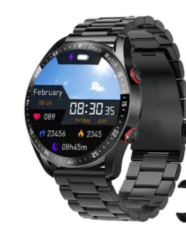 Svart Smartwatch PRO, metallarmband, Android/iOS, Pekskärm, Bluetooth, Puls & blodtrycksmätare, IP67