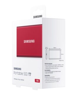 Samsung T7 Mu-Pc1t0r - Ssd - Krypterat - 1 Tb - Extern (Portabel) - Usb 3.2 Gen 2 (Usb-C Kontakt) - 256 Bitars Aes - Röd-Metallic